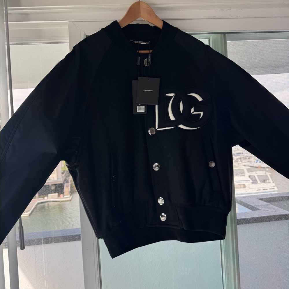 Dolce & Gabbana NEW Black Men's Bomber varsity Jacket with Contrast Logo